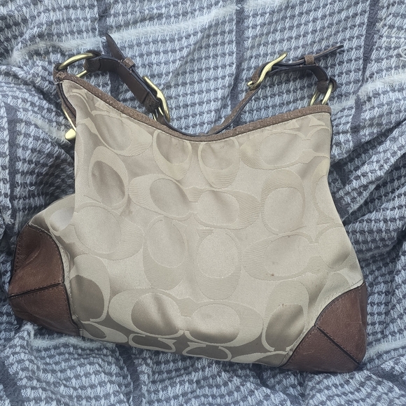 Coach Peyton Sateen Hobo Shoulder bag Gold Whiskey Brown Signature Y2K - Picture 1 of 14